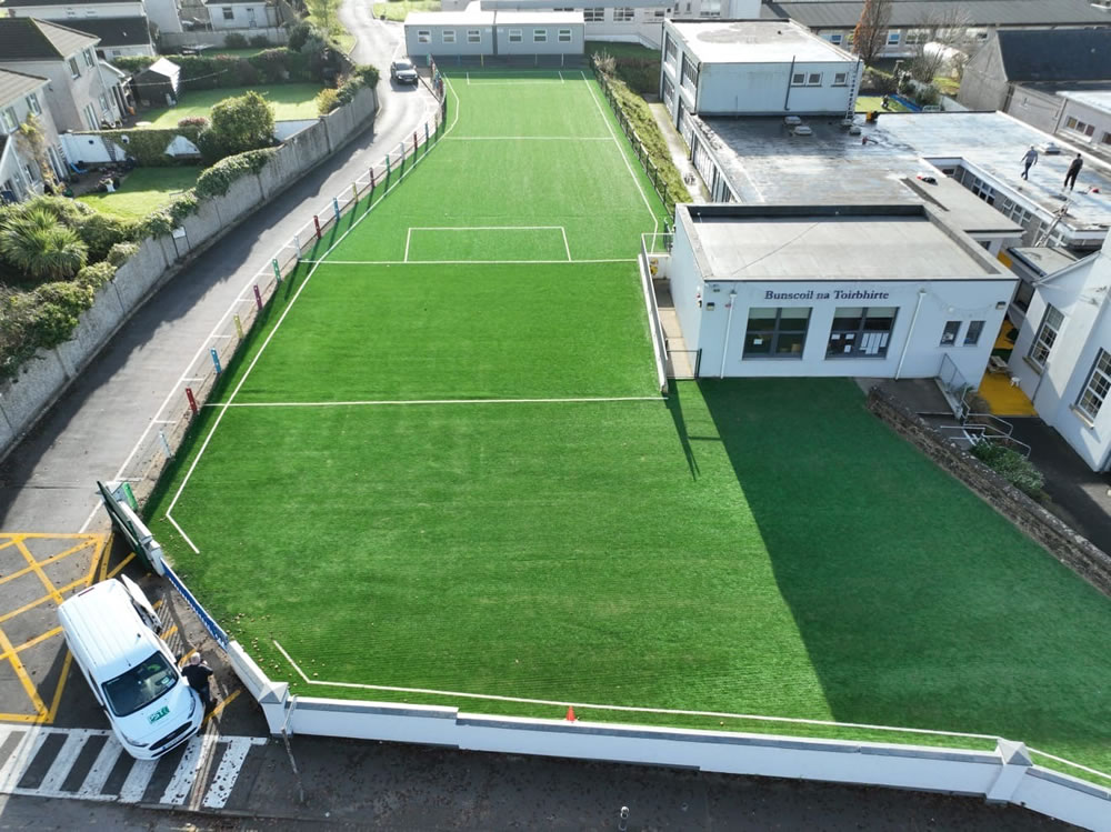1,200 sq/m, artificial grass at for Bunscoil na Toirbhirte in Mitchelstown, Co. Cork - installed by PST Sport
