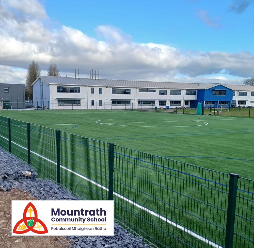 94m x 50m artificial grass pitch at Mountrath Community School in Co. Laois - Pitch construction by PST Sport