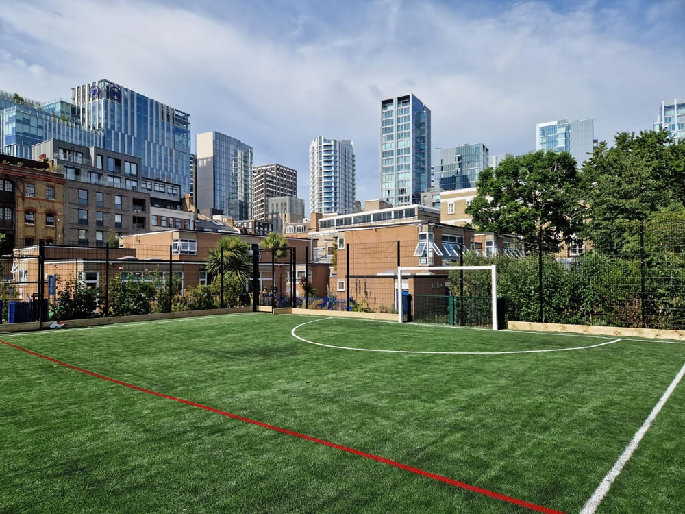 Artificial grass pitch at English Martyrs School in London - pitch installed by PST Sport.