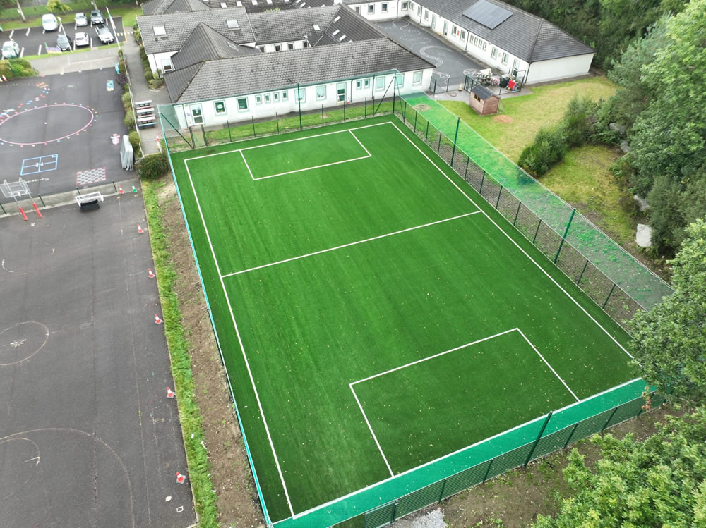 Artificial grass pitch at Gaelscoil Faithleann in Killarney. Pitch contractor - PST Sport