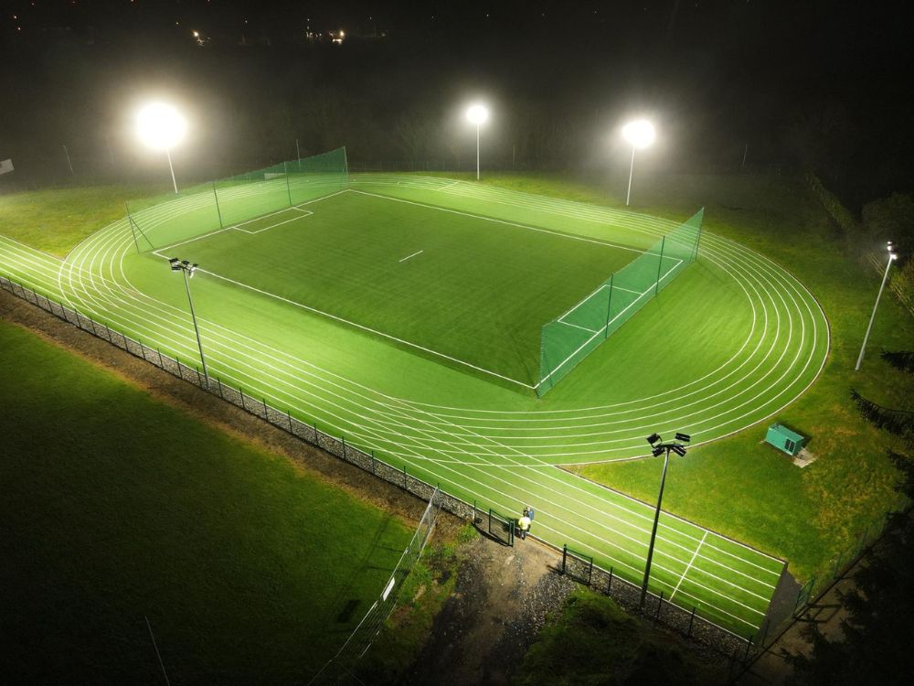 Artificial grass running track and artificial grass pitch at East Mayo AC - delivered by PST Sport