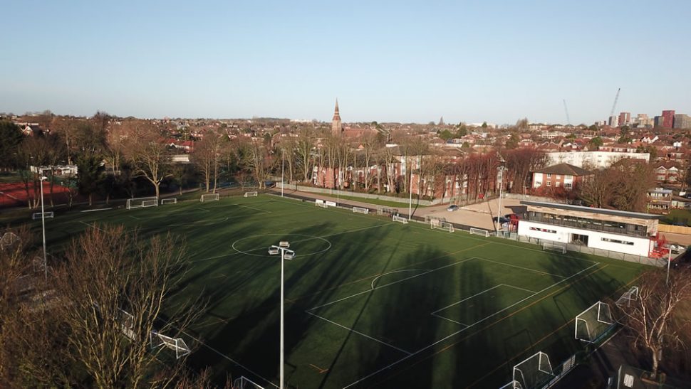 Full-size FIFA Quality and World Rugby approved artificial grass pitch at Club Des Sports in East Acton, London - pitch construction by PST Sport