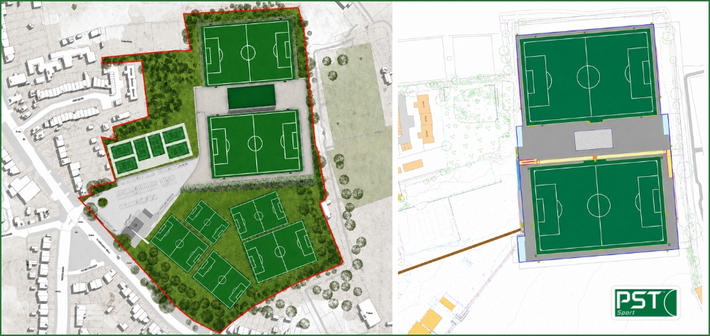 Proposed site layout for the new AFC Greenwich Borough GB10 Sports Hub, featuring two full-size FIFA Quality Pro artificial grass pitches.